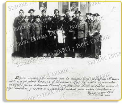 Foto con dedicatoria al Coronel G. Pieche que representa a los Comandantes de la Guardia Civil de Logroño con los Carabinieri Reali